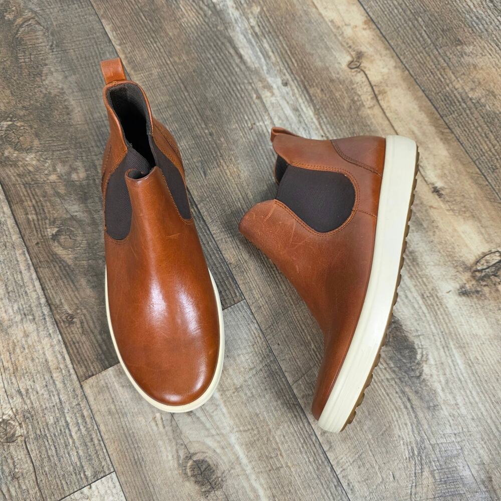 ECCO Soft 7 Cognac Leather Chelsea Sneaker Boots EU 39 US